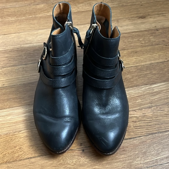 Anthropologie Latigo Ankle Boots Black Leather Brass Buckles 7 - Picture 4 of 8